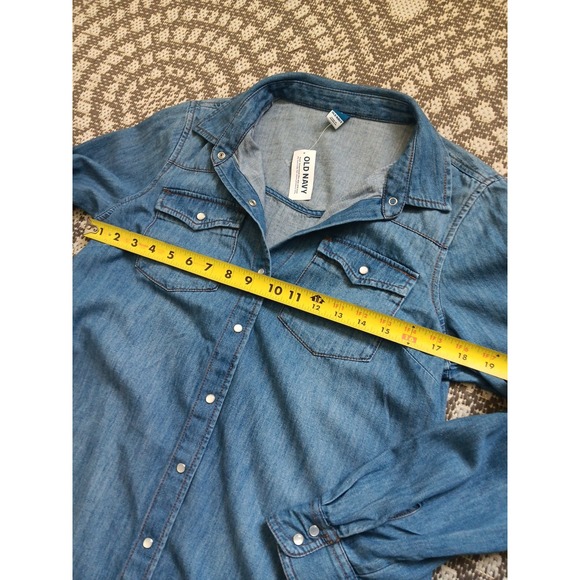 Old Navy Pearl Snap Western Button Up Denim Shirt Dress‎ SMALL Western Rodeo NEW - Picture 10 of 12